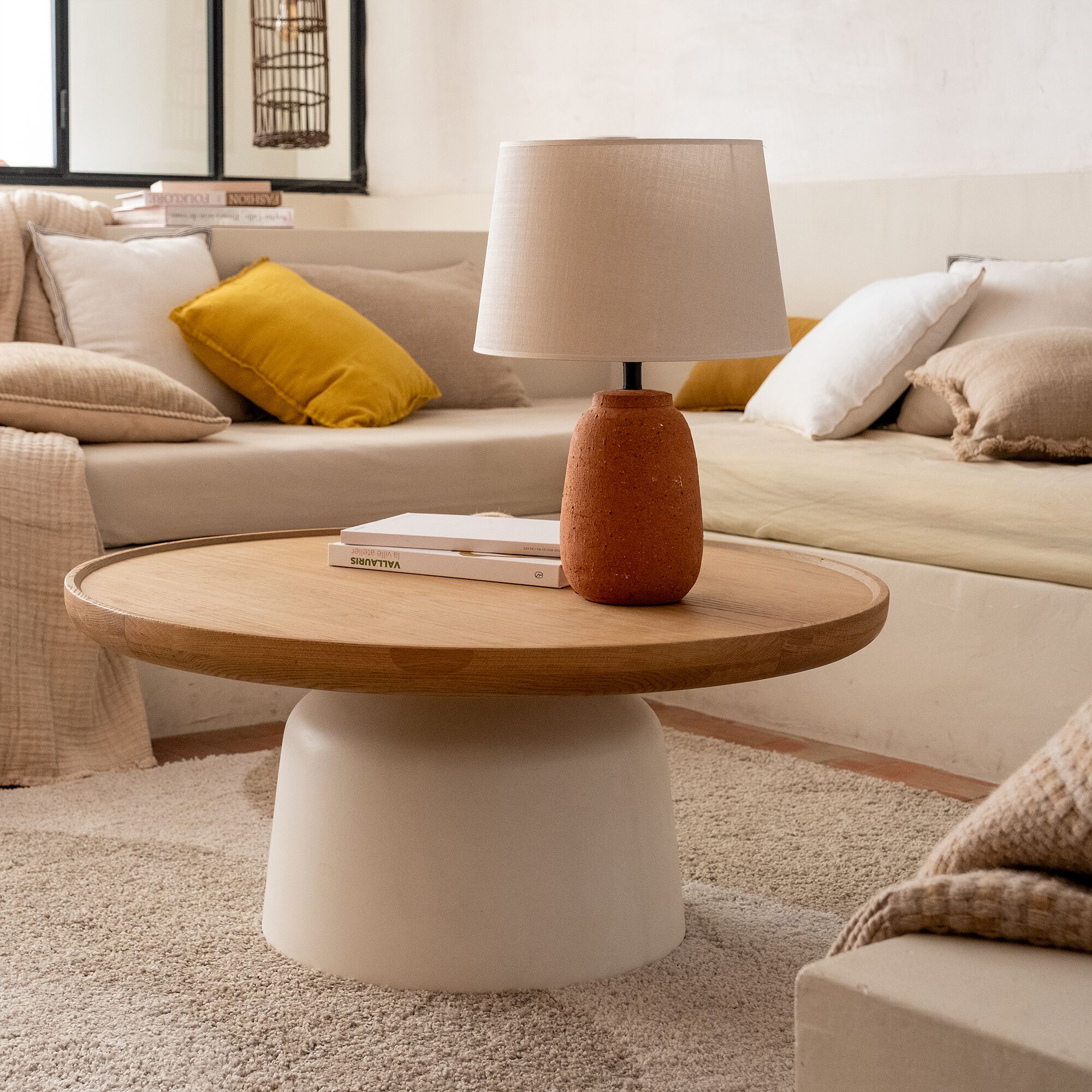 CESARE - Table basse ronde en chêne et béton - naturel