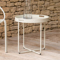 CLEMENCE - Table basse de jardin ronde en acier - beige roucas