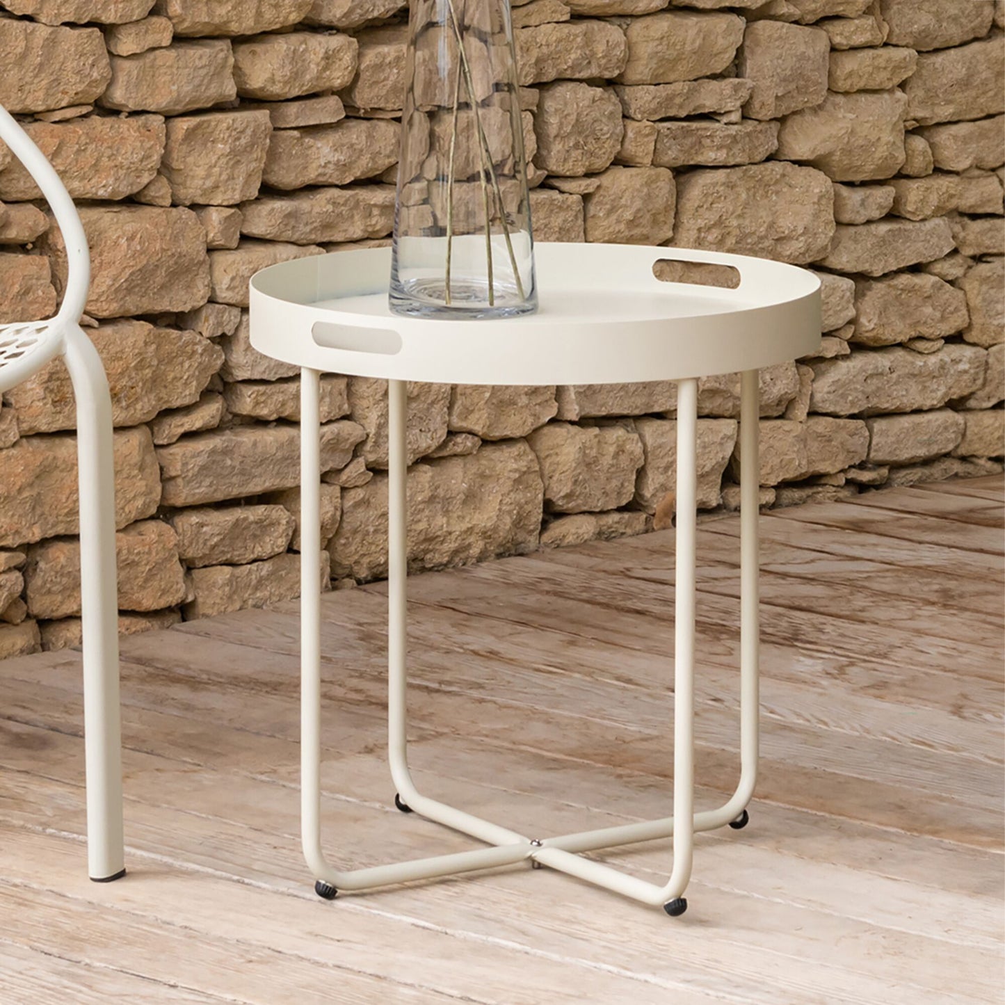 CLEMENCE - Table basse de jardin ronde en acier - beige roucas