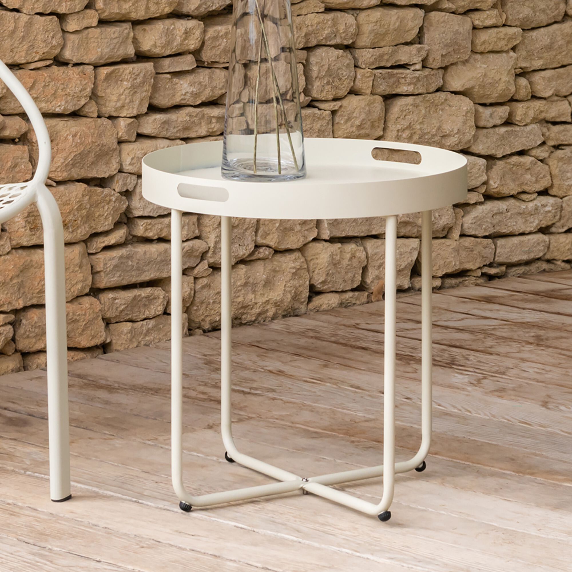 CLEMENCE - Table basse de jardin ronde en acier - beige roucas