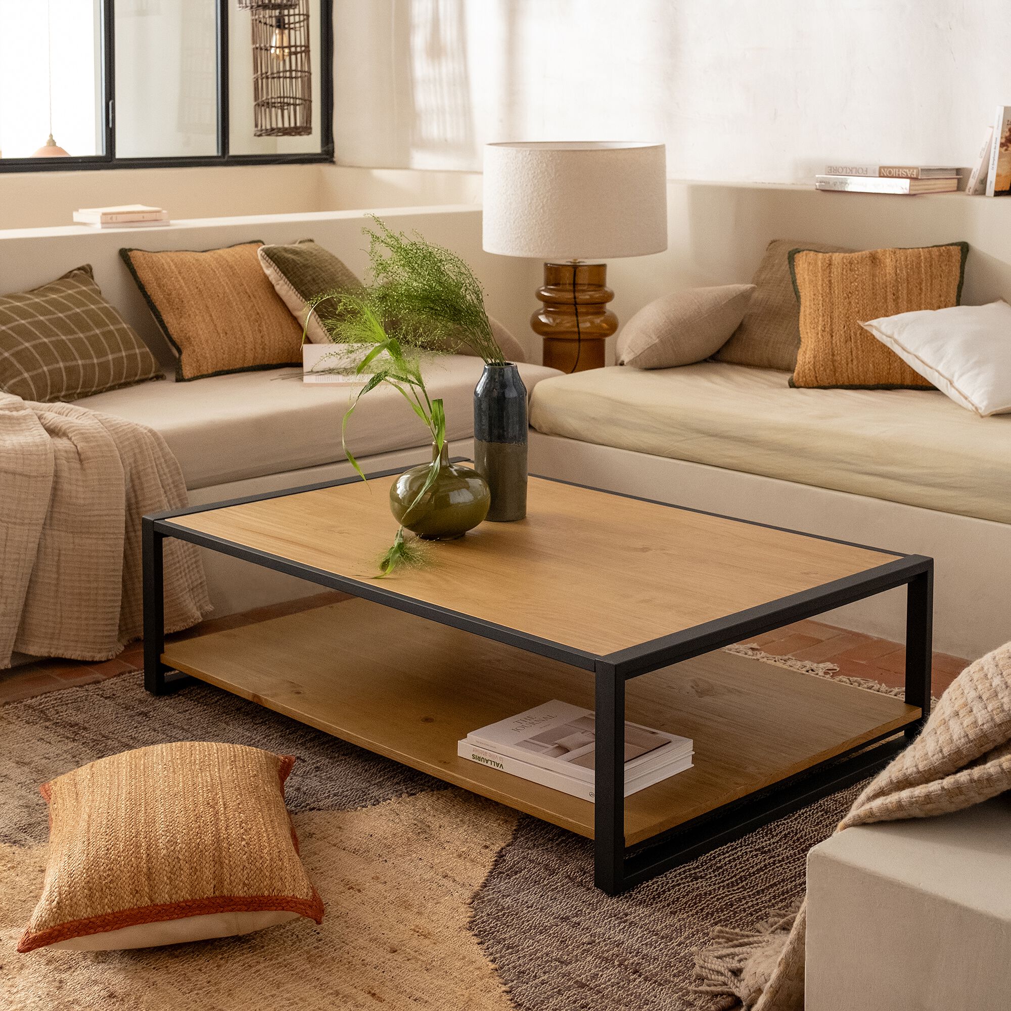 ENDOUME - Table basse double plateau en pin massif - bois clair