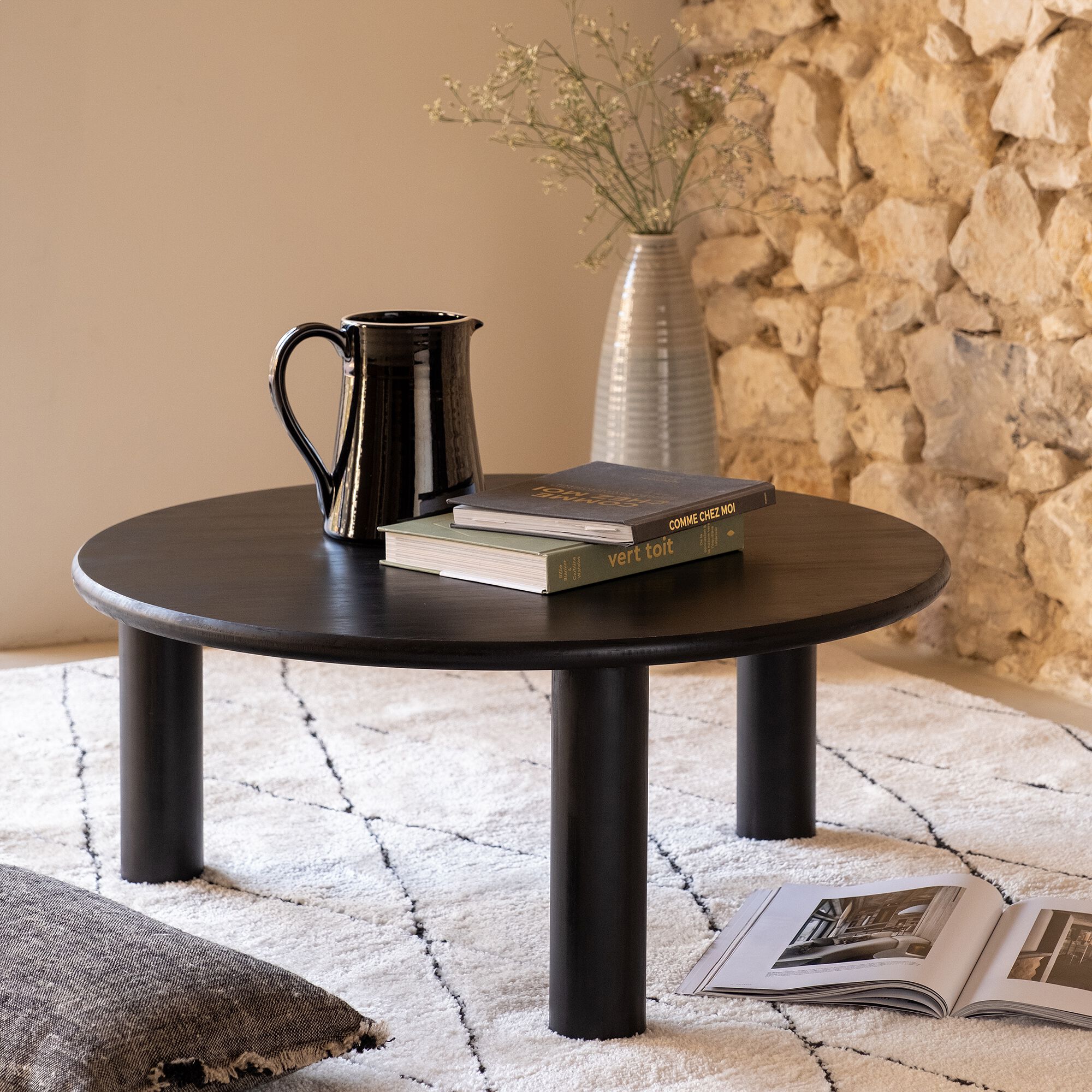 GORBION - Table basse ronde en bambou massif D80cm - noir