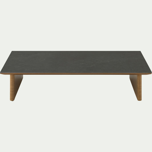 PORTO CERVO - Table basse de jardin en aluminium effet bois et céramique - noir