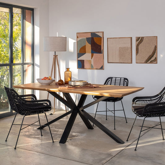 MONIEUX - Table de repas piètement graphique en chêne - bois clair (8 places)