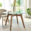 ALLONS - Table de repas ronde en verre trempé et chêne - bois clair (6 places)
