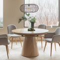 CUREL - Table de repas ronde extensible en bois - bois clair (4 à 6 places)