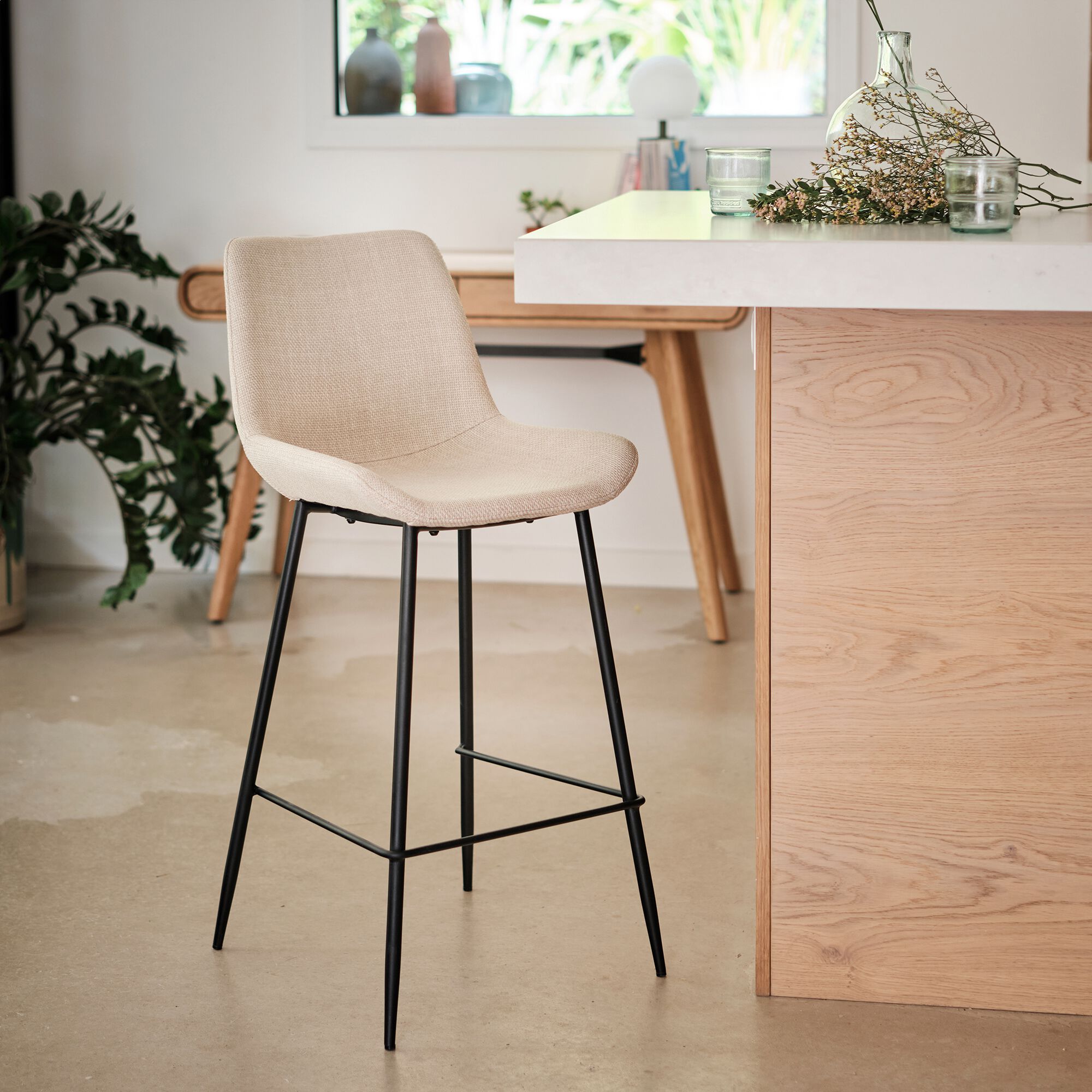 GEDEON - Tabouret haut de repas en tissu H65cm - gris