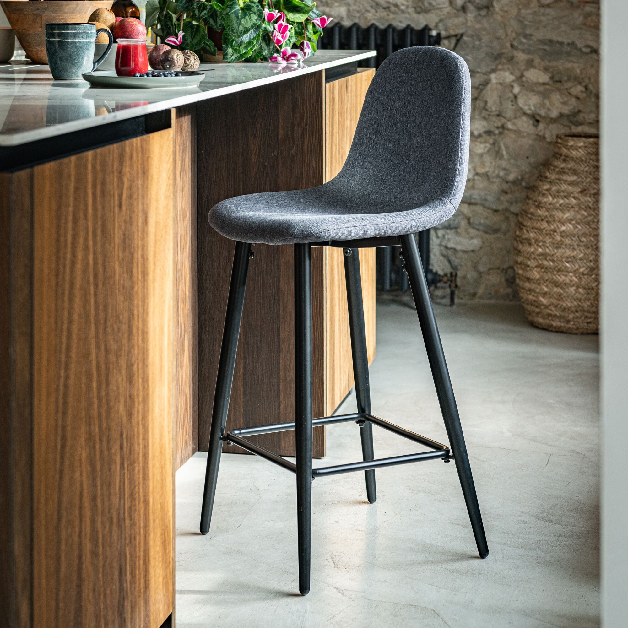 LOANA - Chaise de bar - gris ardoise H66cm