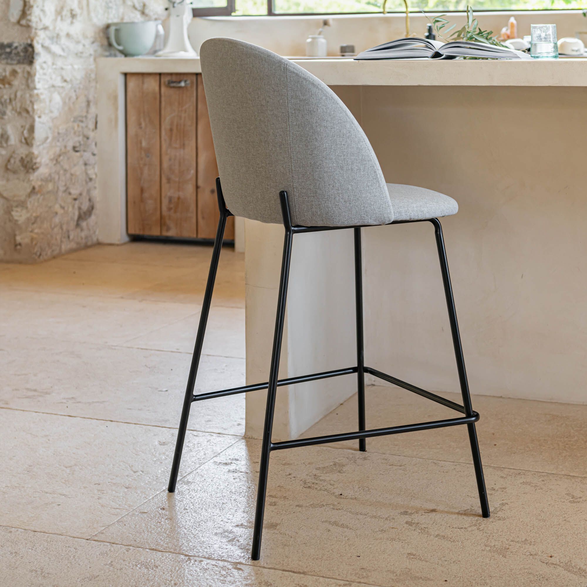 FIONA - Chaise de bar en tissu H66cm - beige