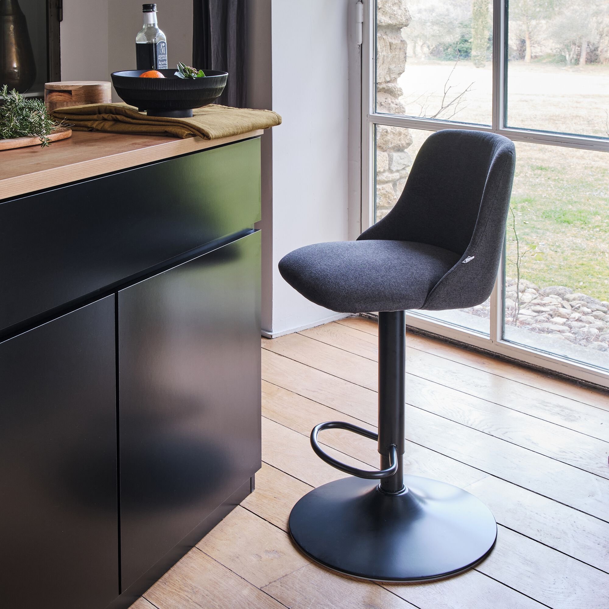 LORENZA - Chaise de bar en acier et tissu H63,5cm - gris