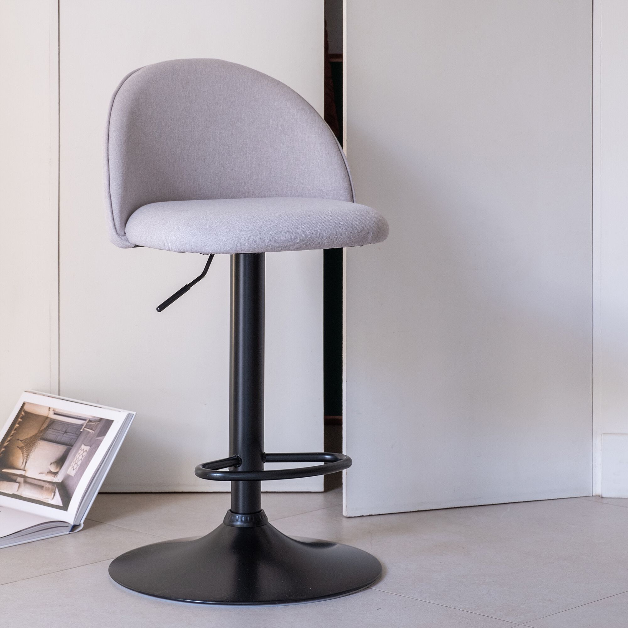 LORIOL - Chaise de bar en tissu - gris borie H86cm