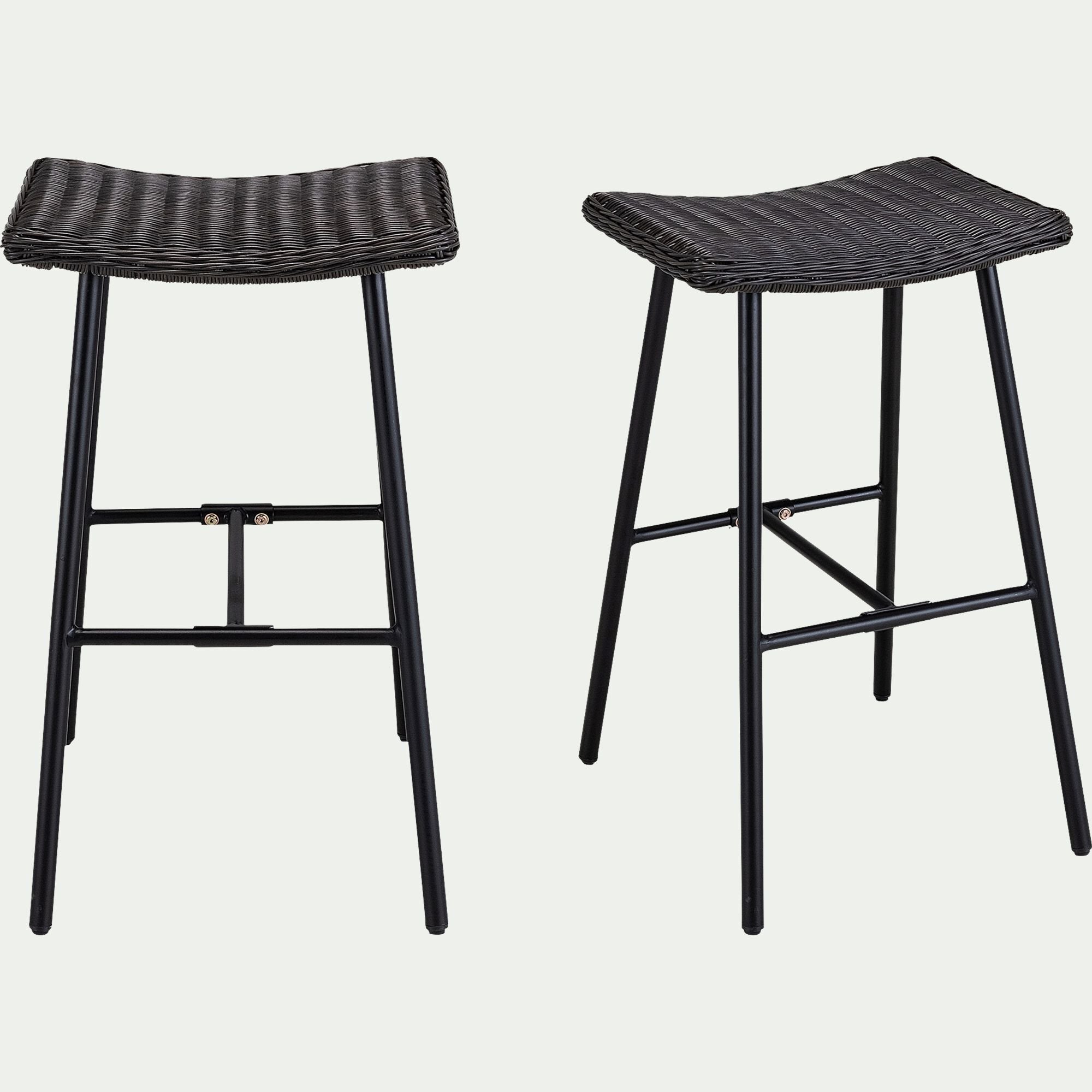IZEL - Tabouret de bar en fer et résine tressée H72cm - noir