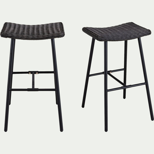 IZEL - Tabouret de bar en fer et résine tressée H72cm - noir