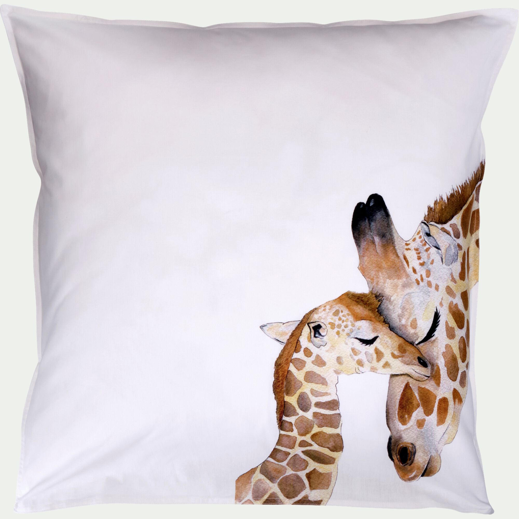 FAMILLE GIRAFE - Taie d'oreiller enfant imprimé girafe en coton 63x63cm - marron