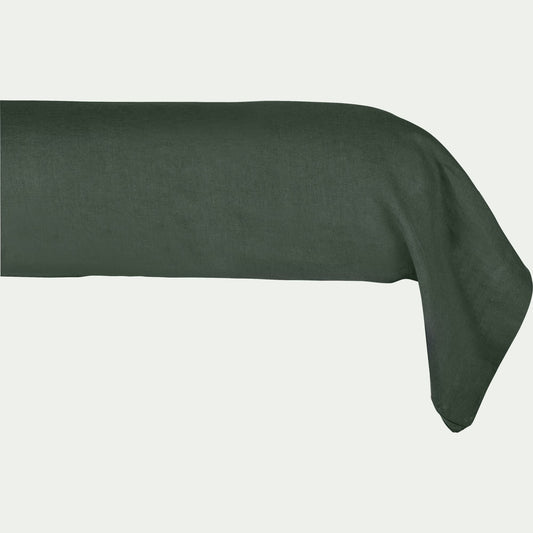 VENCE - Taie de traversin en lin lavé - vert cèdre 45x190cm