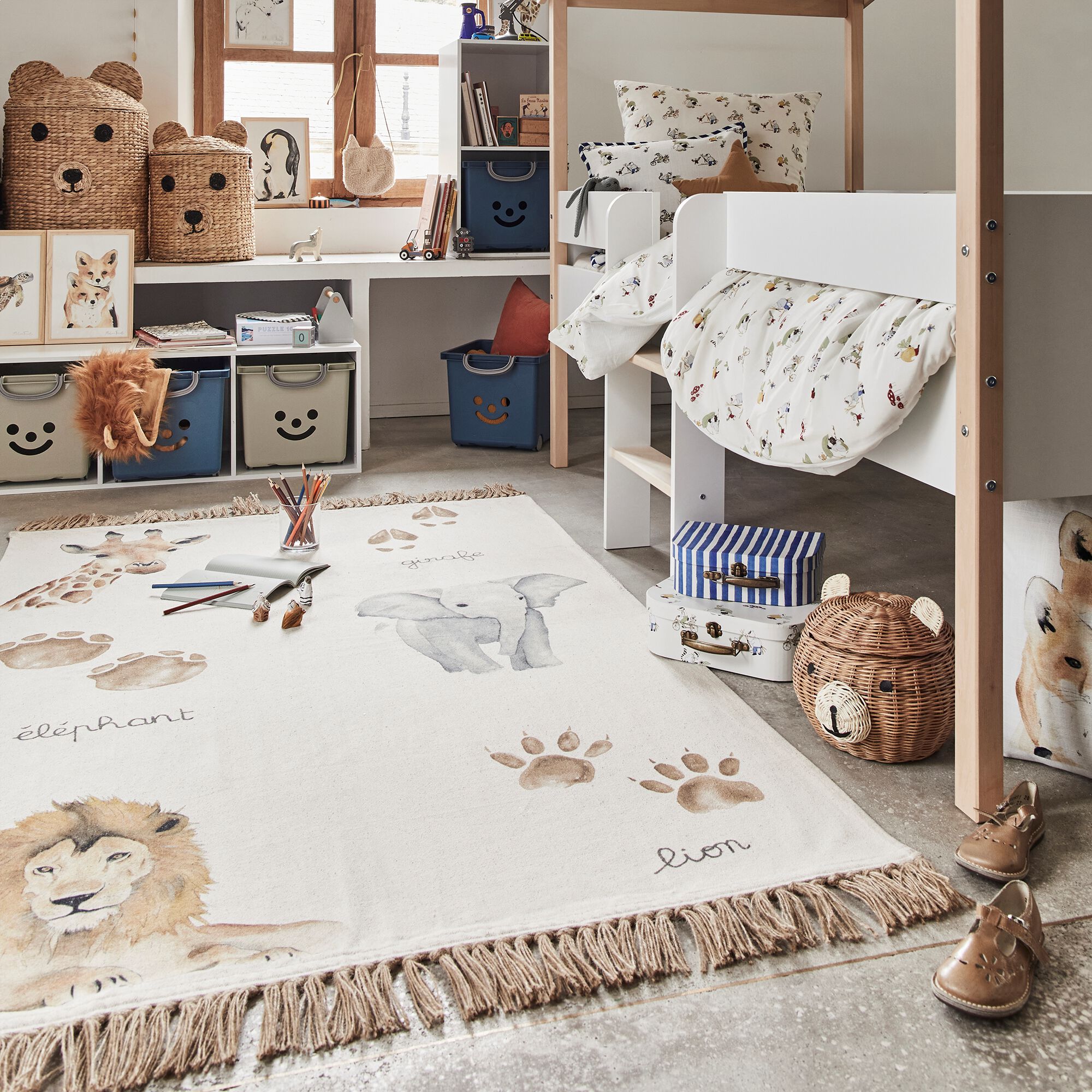 ANIMAUX - Tapis imprimé animalier 120x180cm - beige
