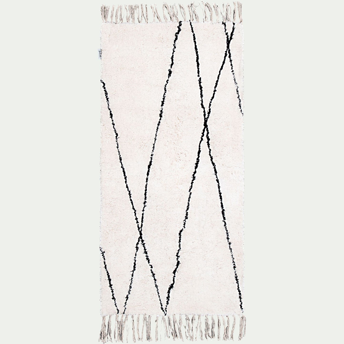 BENISSE - Tapis à motifs géométriques en coton - blanc et noir 60x120cm