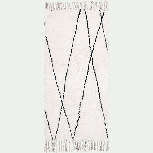 BENISSE - Tapis à motifs géométriques en coton - blanc et noir 60x120cm