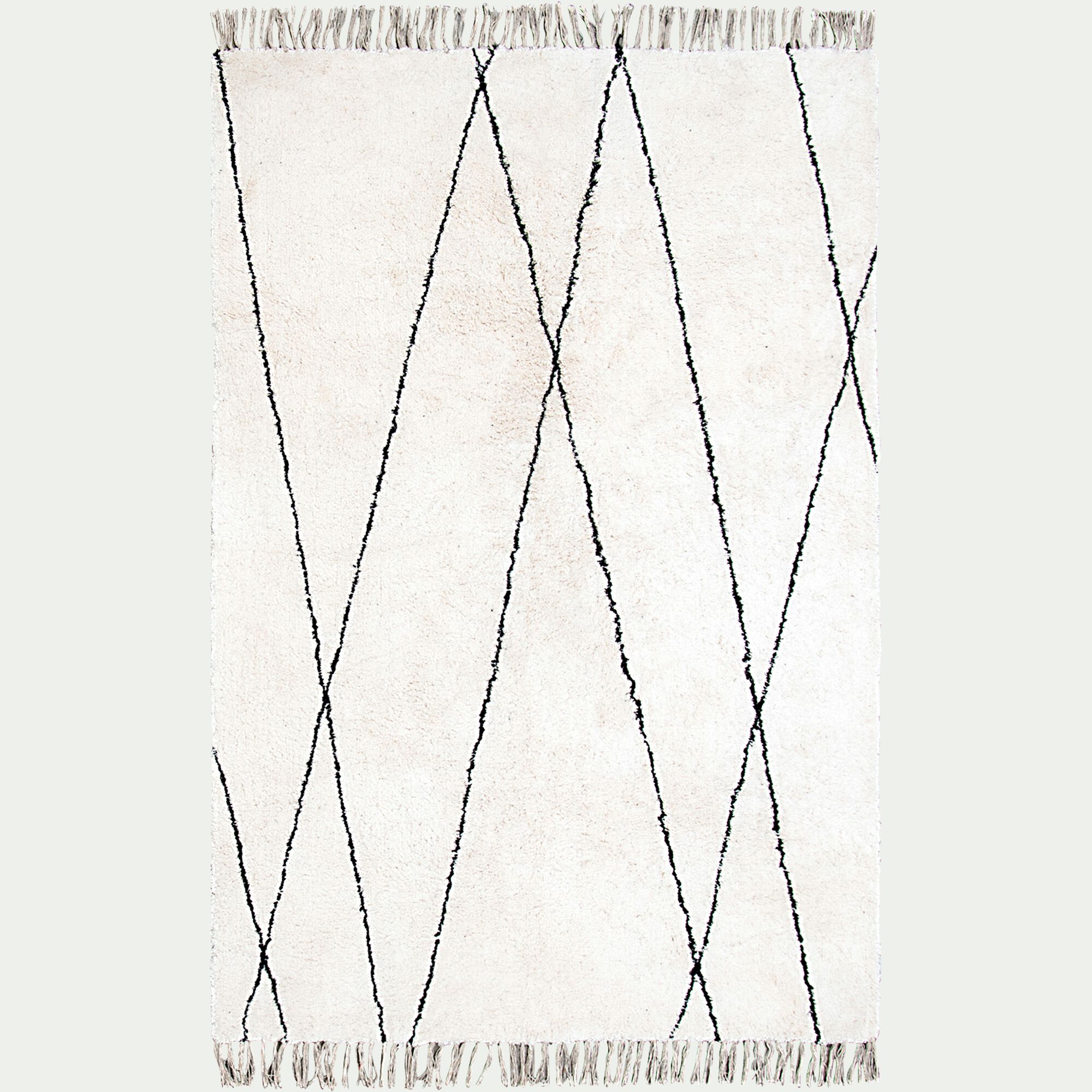 BENISSE - Tapis à motifs géométriques en coton - blanc et noir 160x230cm