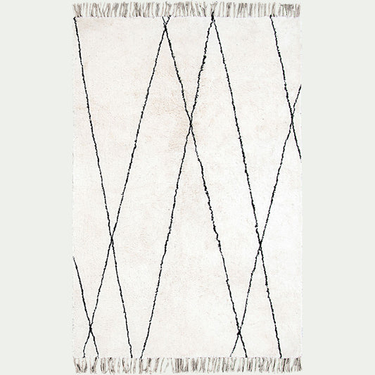 BENISSE - Tapis à motifs géométriques en coton - blanc et noir 160x230cm