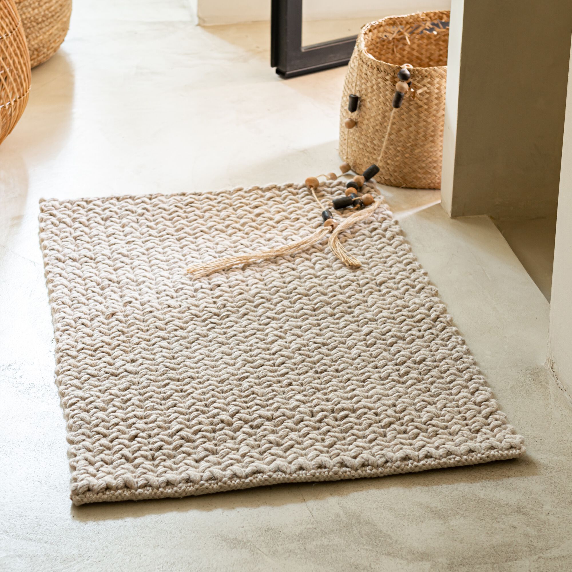 BURELLO - Tapis en laine et coton - beige 60x90cm