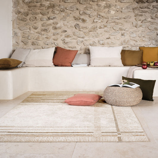 HOMERE - Tapis à motifs linéaires en tissu recyclé 120x170cm - beige