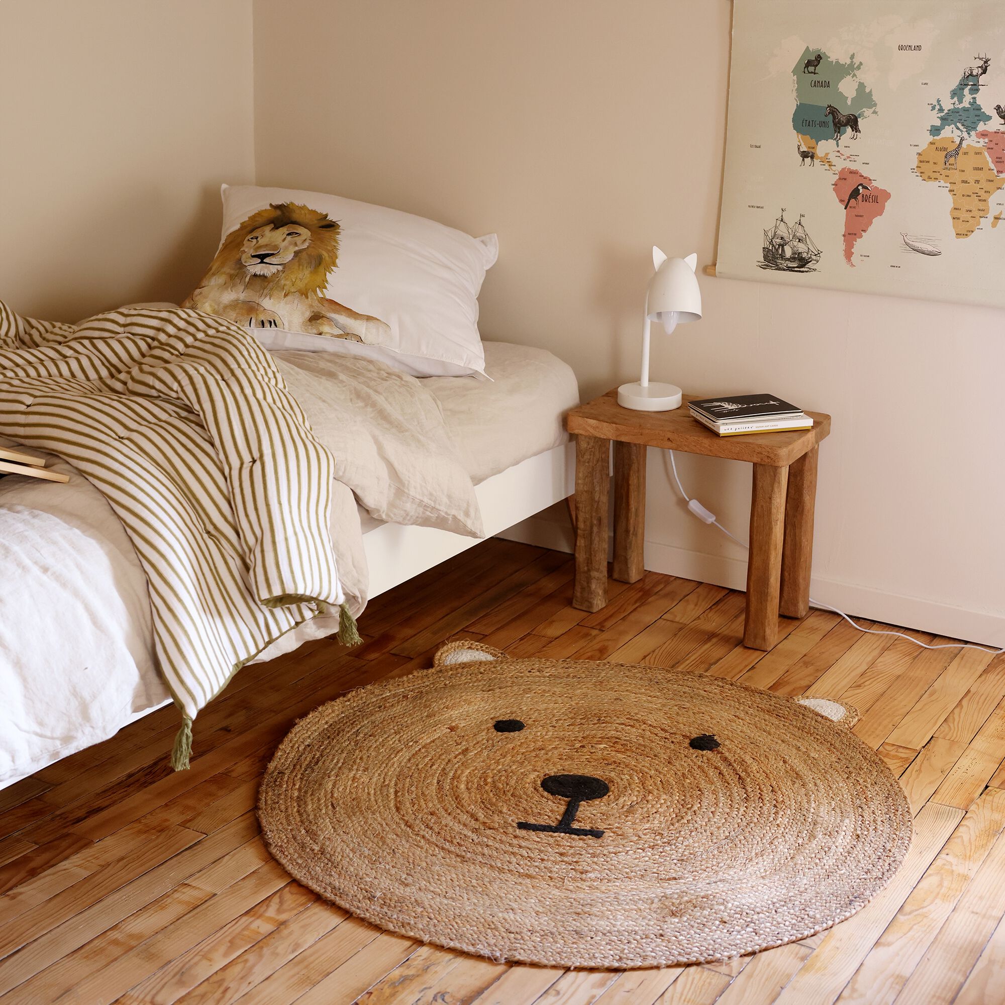JOE - Tapis rond motif tête d'ours en jute d100cm - naturel