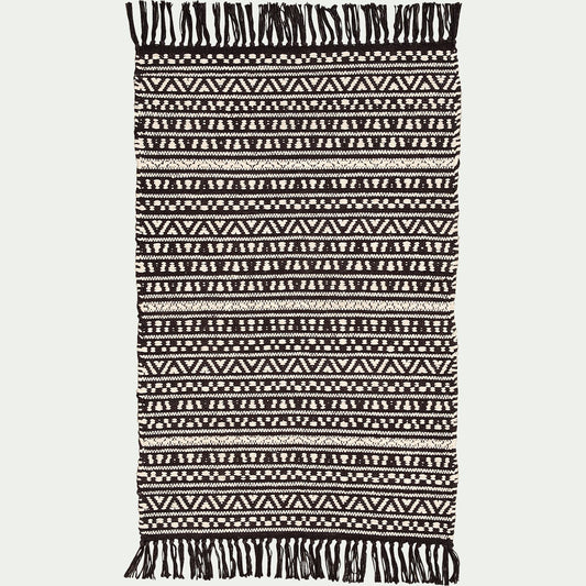 OSSA - Tapis inspiration aztèque en coton - noir et blanc 60x90cm