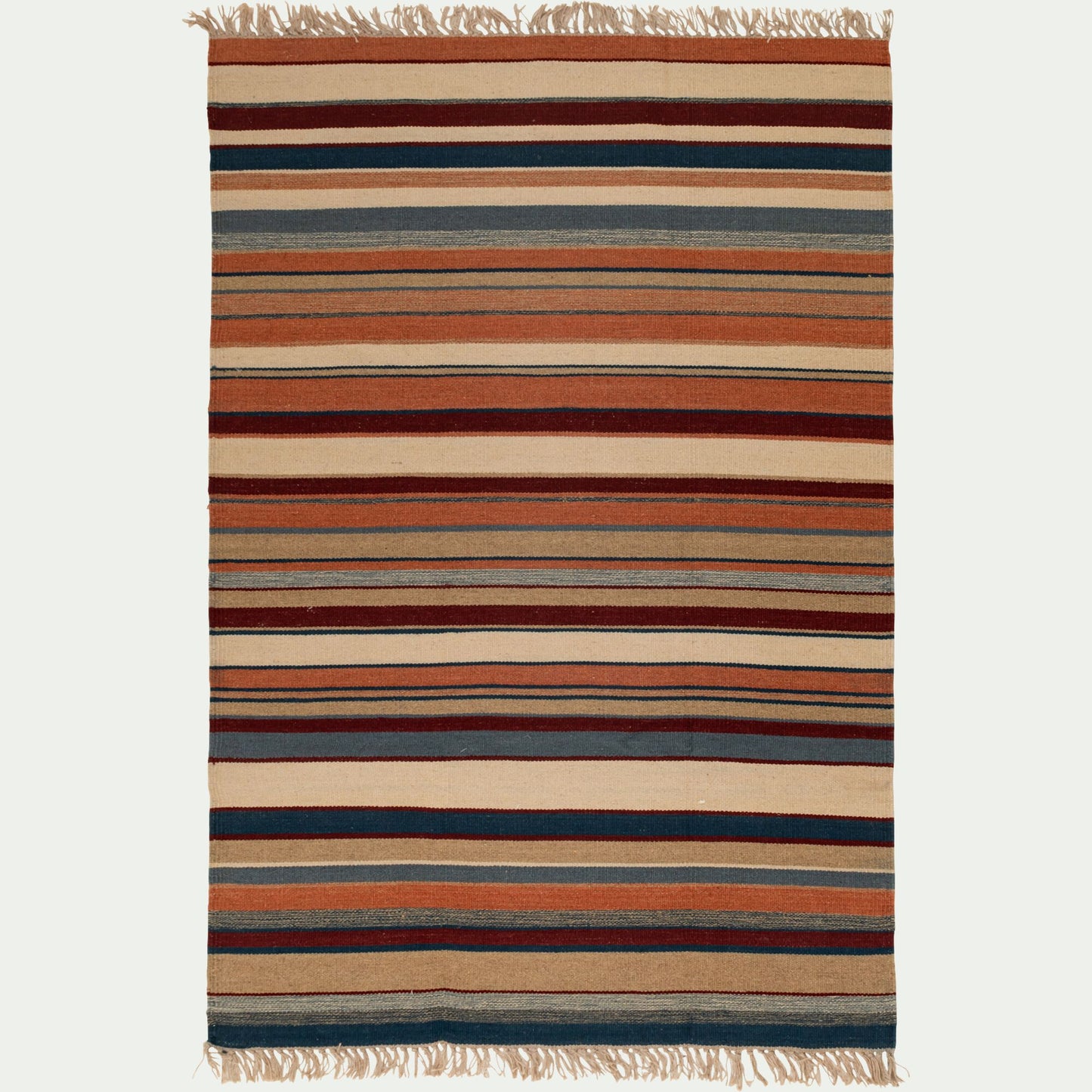 OURAN - Tapis en laine à rayures 60x120cm - rouge