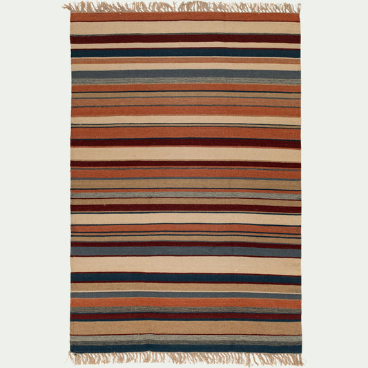 OURAN - Tapis en laine à rayures 60x120cm - rouge