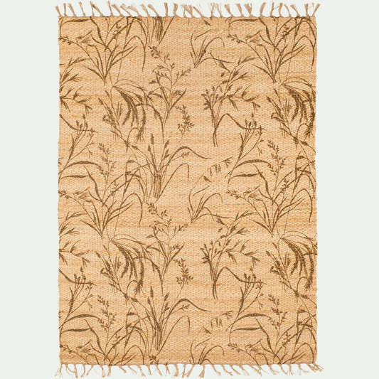 OYAT - Tapis en jute à motif végétal finition franges 160x230cm - naturel