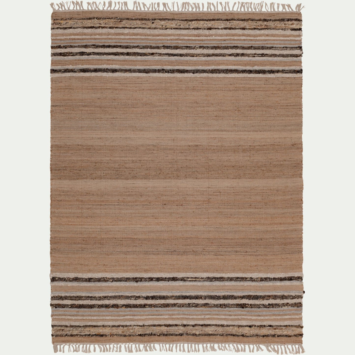 PANI - Tapis en laine et jute à motifs rayés finition franges 160x230cm - naturel
