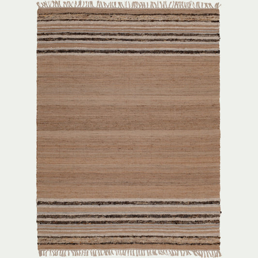 PANI - Tapis en laine et jute à motifs rayés finition franges 160x230cm - naturel