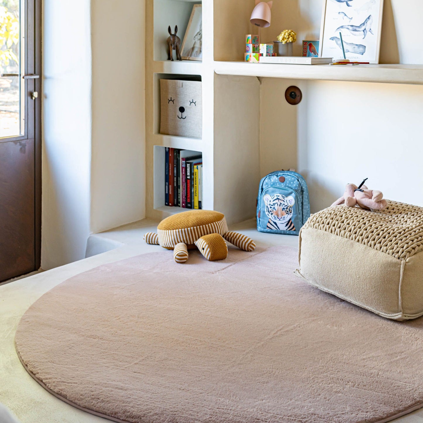 ROBIN - Tapis rond imitation fourrure - rose argile D150cm