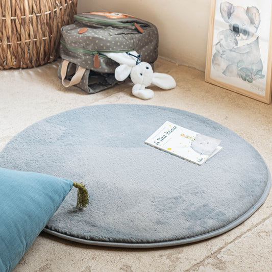 ROBIN - Tapis rond imitation fourrure - gris restanque D70cm