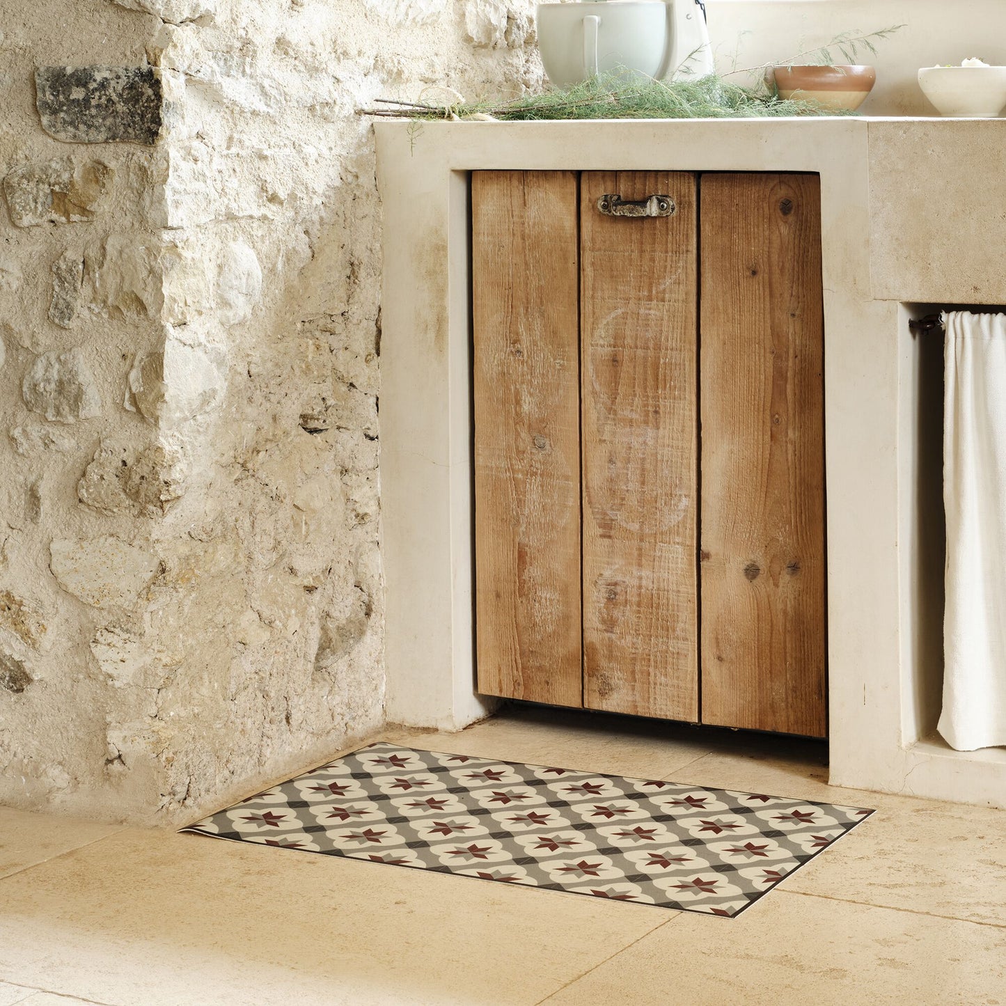 SOLANGE - Tapis de cuisine anti-dérapant en vinyle - beige 50x80cm