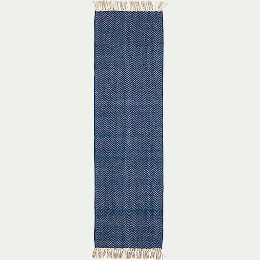 TURAU - Tapis de couloir et laine et jute - bleu figuerolles 60x200cm
