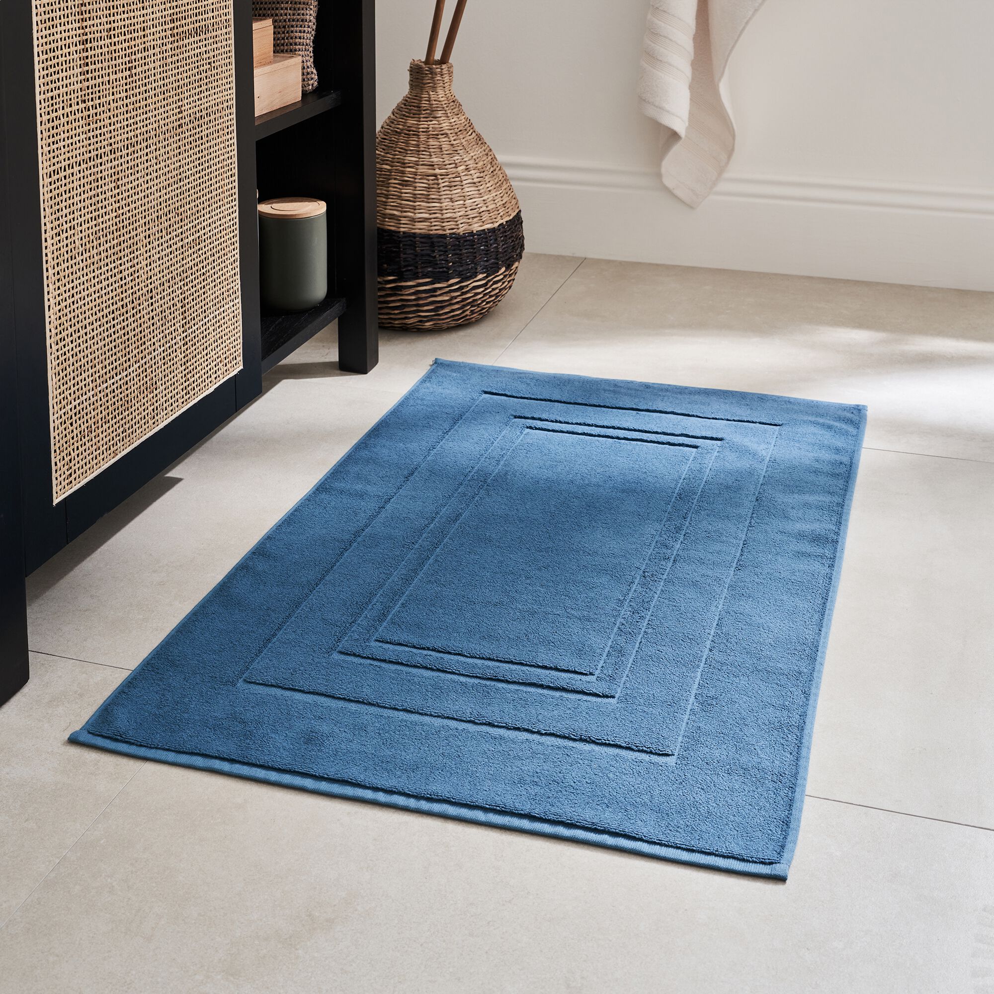 AZUR - Tapis de bain en coton - bleu figuerolles 60x110cm