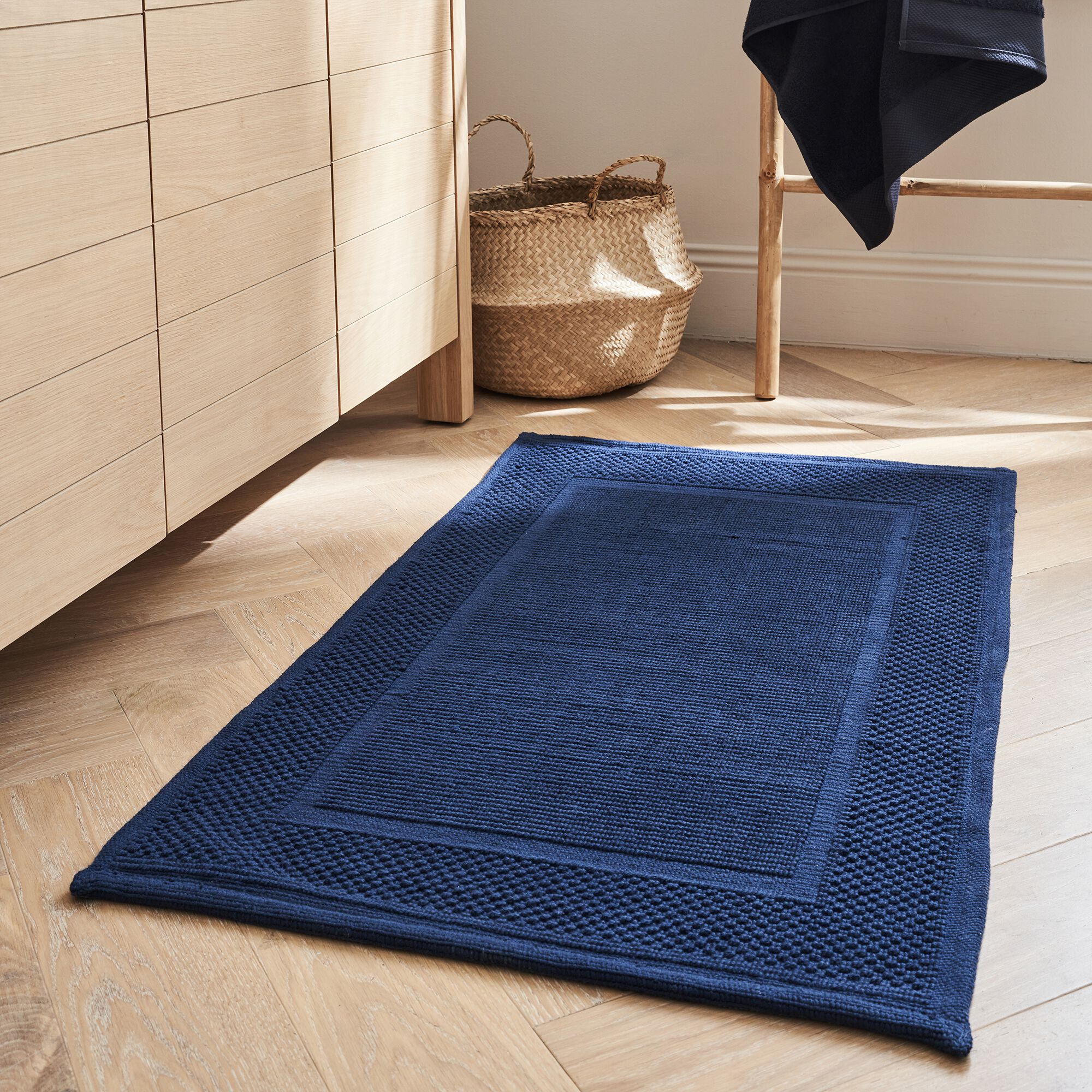 BAGNO - Tapis de bain jacquard en coton 60x100cm - bleu encre