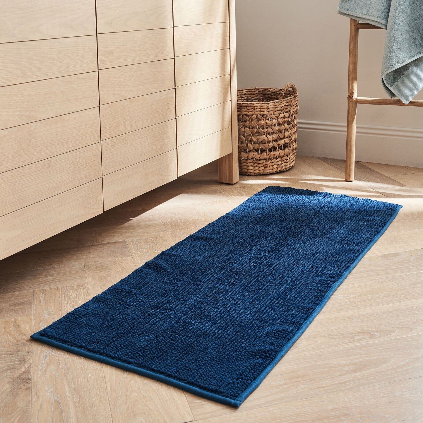 PICUS - Tapis de bain chenille en polyester - bleu figuerolles 50x120cm