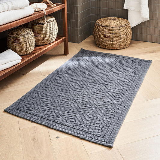 SADOU - Tapis de bain surpiquage losanges en coton - gris restanque 60x100cm