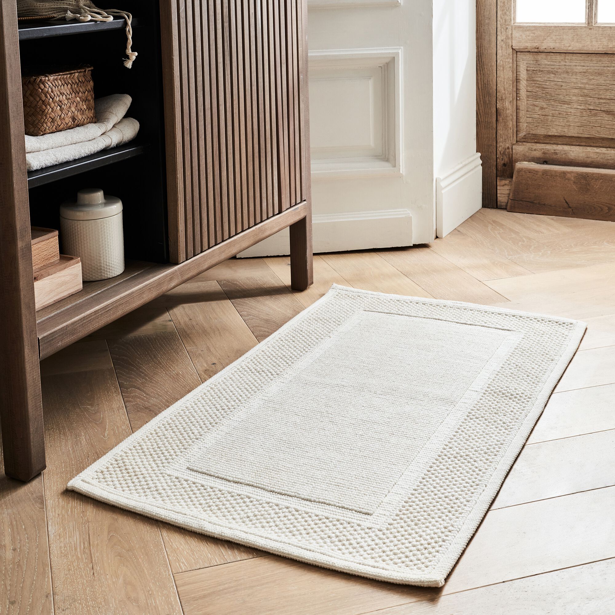 BAGNO - Tapis de bain jacquard en coton 50x80cm - blanc capelan