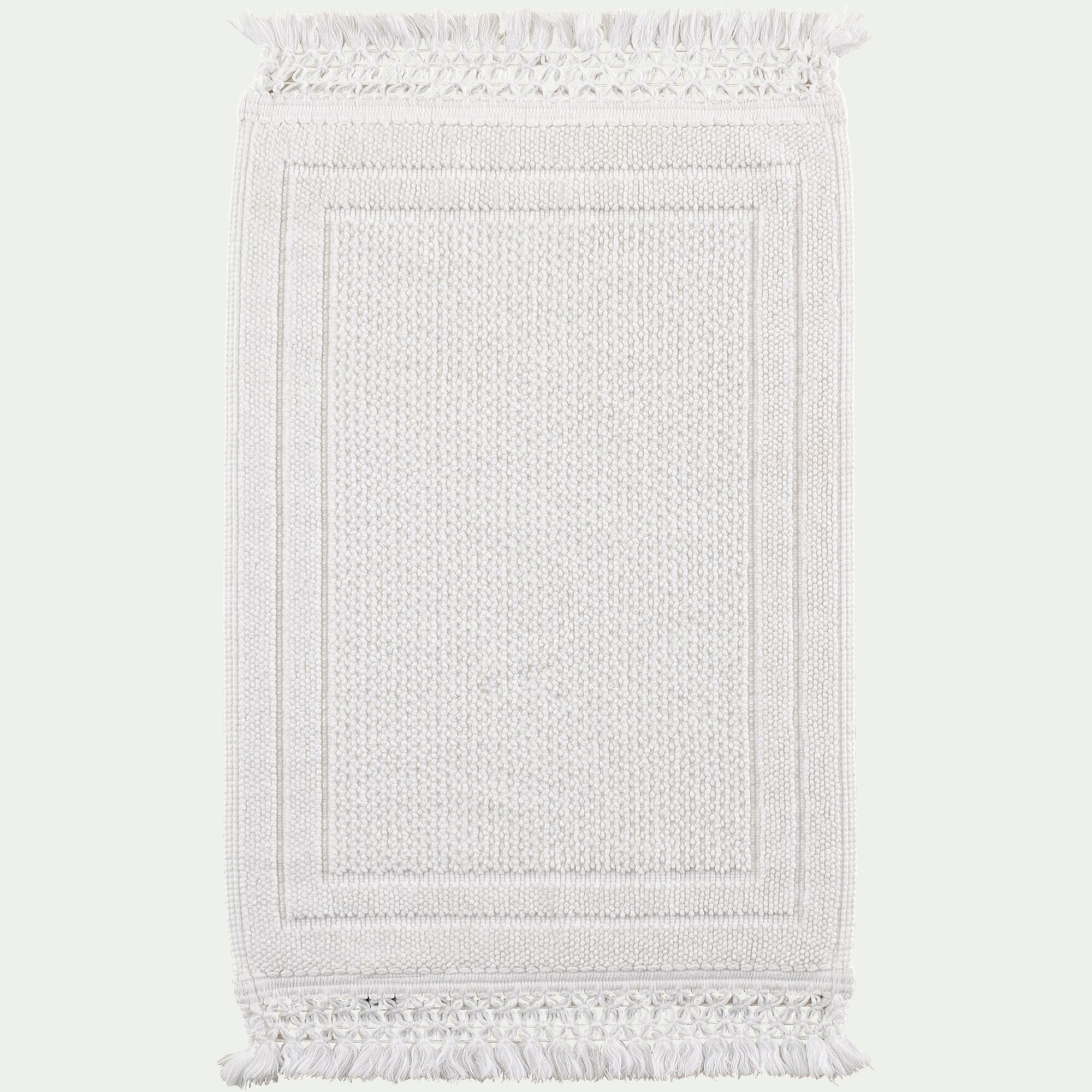 EVORA - Tapis de bain en coton finition crochet et frangées 50x80cm - blanc