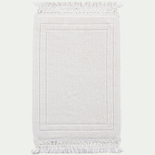 EVORA - Tapis de bain en coton finition crochet et frangées 50x80cm - blanc