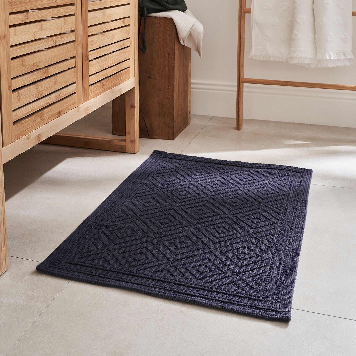 SADOU - Tapis de bain en coton jacquard - bleu calabrun 50x70cm