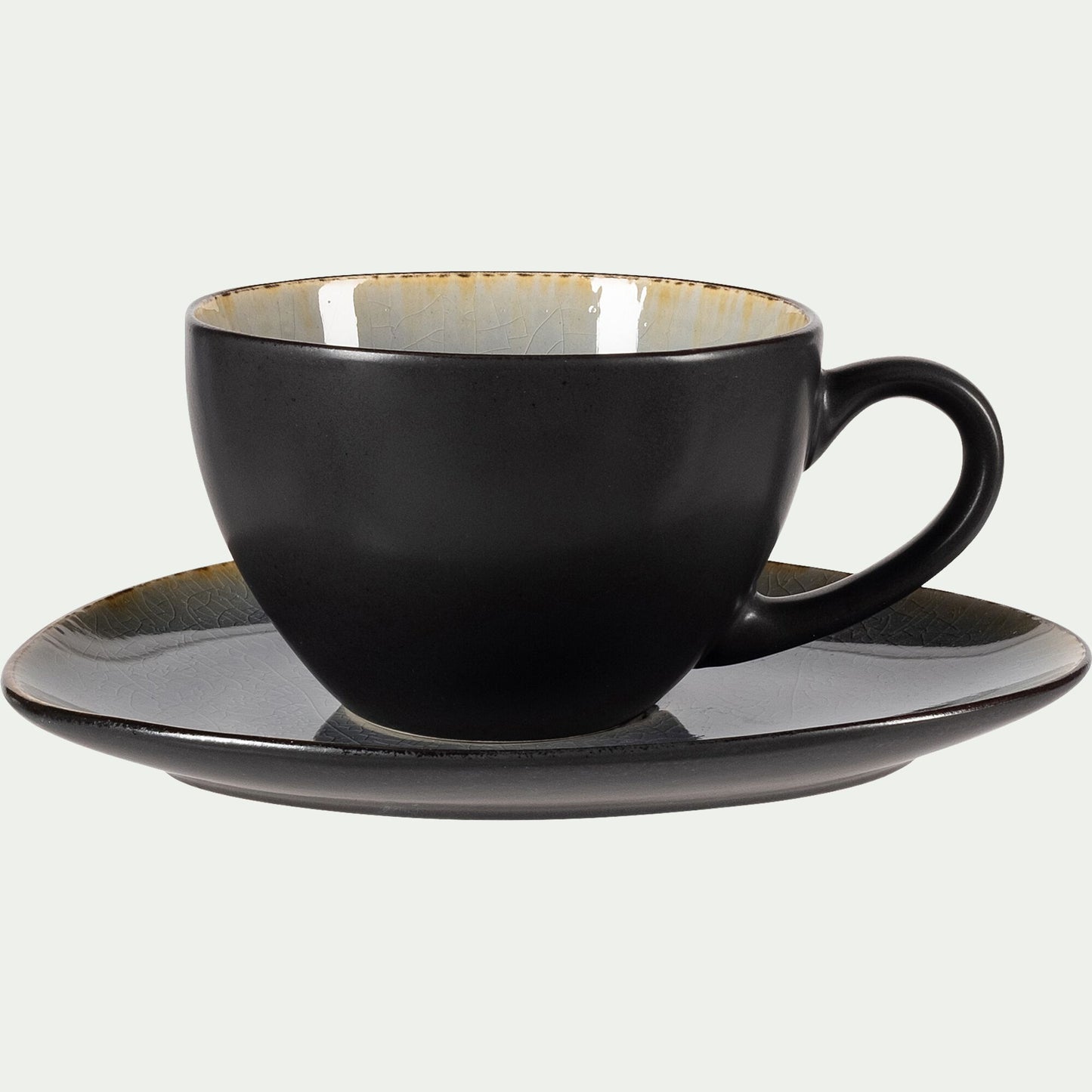 SELIME - Tasse et sous-tasse en grès réactif D10xH5cm - gris