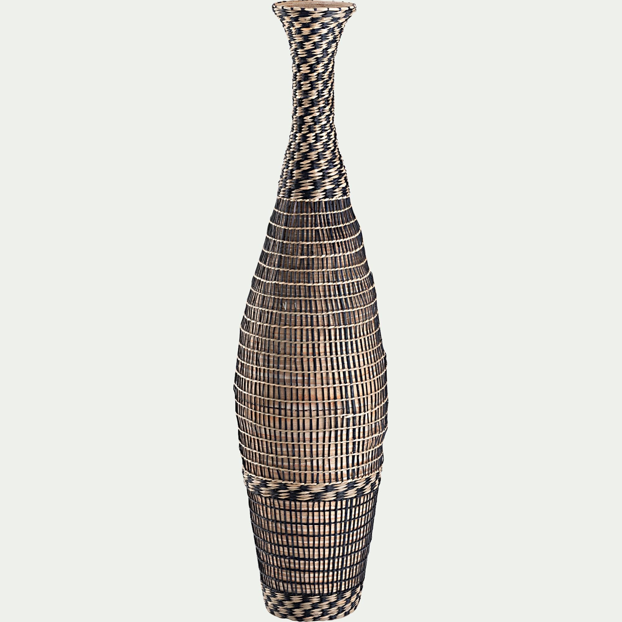 AGANTA - Grand vase en bambou et jonc de mer tressé H84cm - noir
