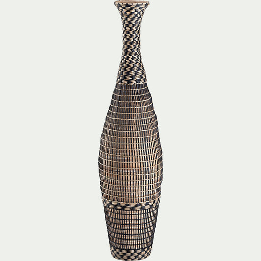 AGANTA - Grand vase en bambou et jonc de mer tressé H84cm - noir