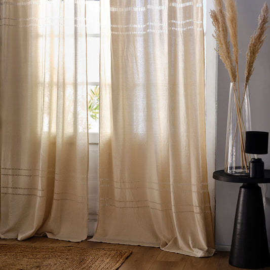 MUKHARAMA - Voilage à nouettes en coton finition ajouré 140x250cm - beige alpilles