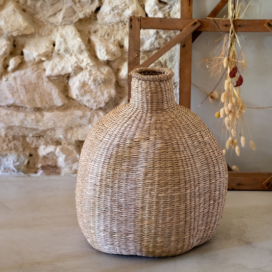 ANTELIAS - Vase boule en herbes marines tressées H46cm - naturel